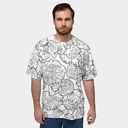 Футболка оверсайз мужская Пышные Пионы: линейный рисунок, цвет: 3D-принт — фото 2