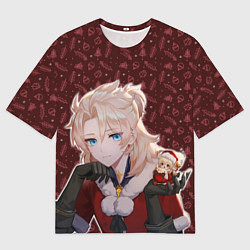 Мужская футболка оверсайз Альбедо: Новогодний паттерн