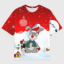 Мужская футболка оверсайз Новый год - зайчик