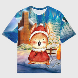 Мужская футболка оверсайз Новогодний зайка 2023