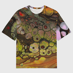 Мужская футболка оверсайз Оранжевые камни, вода и краски