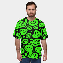 Футболка оверсайз мужская Психоделические смайлы - салатовый неон, цвет: 3D-принт — фото 2