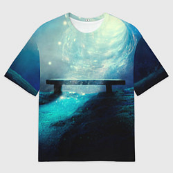 Мужская футболка оверсайз Космические звёзды, небо и скамья