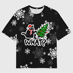 Футболка оверсайз мужская What котик роняет ёлку, цвет: 3D-принт