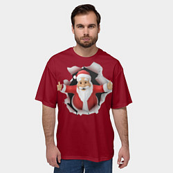 Футболка оверсайз мужская Дед Мороз вылезает из стены, цвет: 3D-принт — фото 2