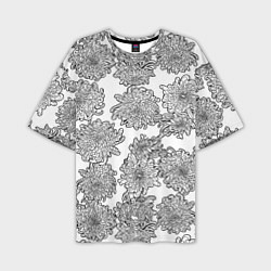 Мужская футболка оверсайз Цветы хризантемы: линейный рисунок
