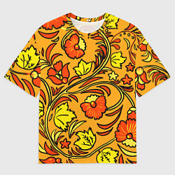Мужская футболка оверсайз Хохлома золотой фон