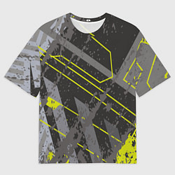 Мужская футболка оверсайз Серо-зеленая абстракция