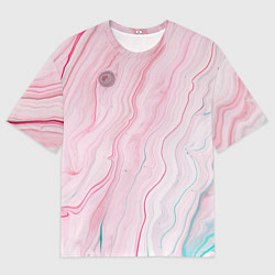 Мужская футболка оверсайз Розовые и голубые линии и краски