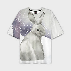 Мужская футболка оверсайз Милый кролик на снегу