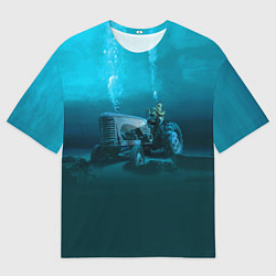 Мужская футболка оверсайз Аквалангист-тракторист на дне океана