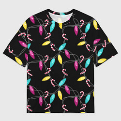 Футболка оверсайз мужская Новогодняя гирлянда черная, цвет: 3D-принт