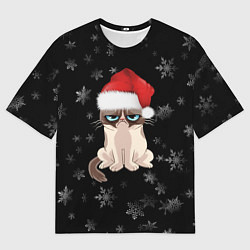 Футболка оверсайз мужская Грустный кот новый год, цвет: 3D-принт