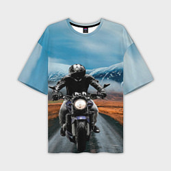 Мужская футболка оверсайз Мотоцикл в горах