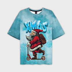 Мужская футболка оверсайз Санта с мешком на самокате