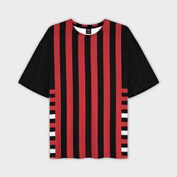 Футболка оверсайз мужская Красно черный полосатый узор, цвет: 3D-принт