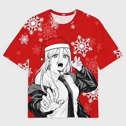 Футболка оверсайз мужская Пауэр в новогодней шапочке, цвет: 3D-принт