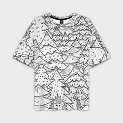 Мужская футболка оверсайз Раскраска ежи в еловом лесу