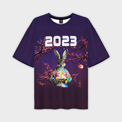 Футболка оверсайз мужская Кролик на фоне сакуры 2023, цвет: 3D-принт