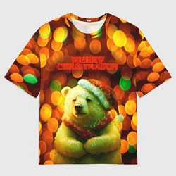 Футболка оверсайз мужская Merry Christmas белый медвежонок, цвет: 3D-принт