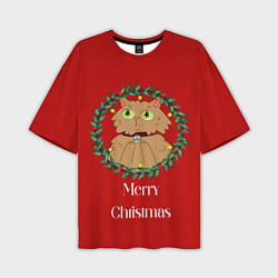 Мужская футболка оверсайз Christmas cat with a garland
