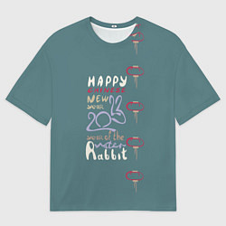 Футболка оверсайз мужская Леттеринг с новым 2023 годом кролика, цвет: 3D-принт