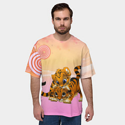 Футболка оверсайз мужская Несколько тигрят играют вместе, цвет: 3D-принт — фото 2