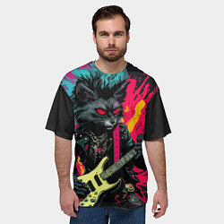 Футболка оверсайз мужская Rocker Cat on a dark background - C-Cats collectio, цвет: 3D-принт — фото 2