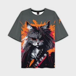 Мужская футболка оверсайз Rocker Cat on a gray background - C-Cats collectio