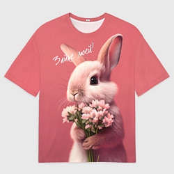 Футболка оверсайз мужская Розовый заяц с цветами, цвет: 3D-принт