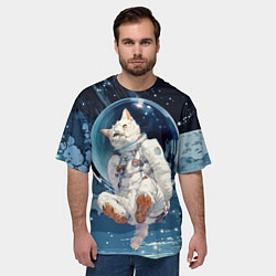 Футболка оверсайз мужская Белый кот космонавт в невесомости, цвет: 3D-принт — фото 2