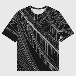 Мужская футболка оверсайз Узор минималистичные белые линии ночью