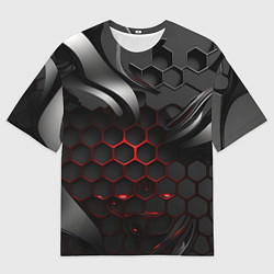 Мужская футболка оверсайз Металлические пластины и красные плиты