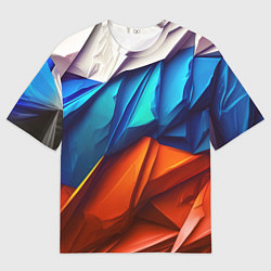 Мужская футболка оверсайз Российский флаг на скале