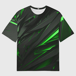 Футболка оверсайз мужская Черные объекты в зеленым свечением, цвет: 3D-принт