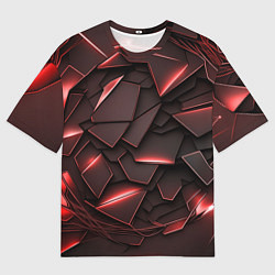 Футболка оверсайз мужская Красные элементы с неоновым свечением, цвет: 3D-принт