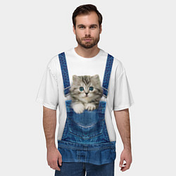 Футболка оверсайз мужская Котенок в кармане комбинезона, цвет: 3D-принт — фото 2