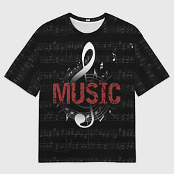 Футболка оверсайз мужская Музыка на фоне нот и скрипичного ключа, цвет: 3D-принт