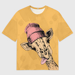 Мужская футболка оверсайз Жираф дразнит
