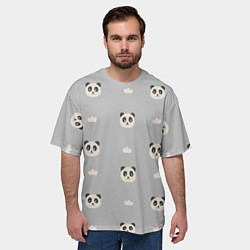 Футболка оверсайз мужская Пандочки и облачка - паттерн серый, цвет: 3D-принт — фото 2