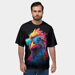 Футболка оверсайз мужская Неоновая птица в очках, цвет: 3D-принт — фото 2