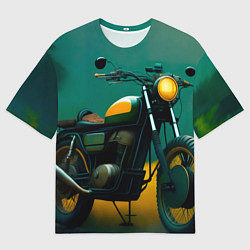 Мужская футболка оверсайз Мотоцикл в лесу
