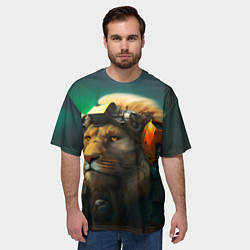 Футболка оверсайз мужская Лев Киберпанк, цвет: 3D-принт — фото 2
