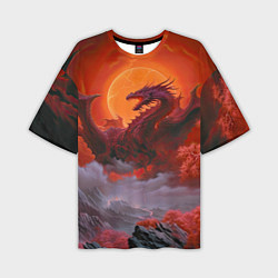 Мужская футболка оверсайз Дракон и кровавая луна