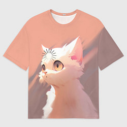 Футболка оверсайз мужская Аниме Кот с загрузкой, цвет: 3D-принт