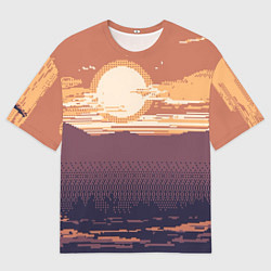 Мужская футболка оверсайз Пиксельный пейзаж пустыни