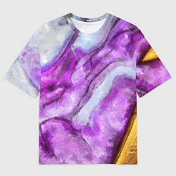 Мужская футболка оверсайз Рисунок текстуры белого и фиолетового мрамора