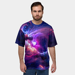 Футболка оверсайз мужская Небула в космосе в фиолетовых тонах - нейронная се, цвет: 3D-принт — фото 2