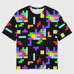 Мужская футболка оверсайз Неоновый тетрис на темном фоне