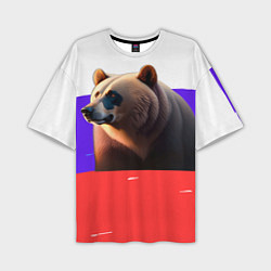 Мужская футболка оверсайз Медведь на флаге России